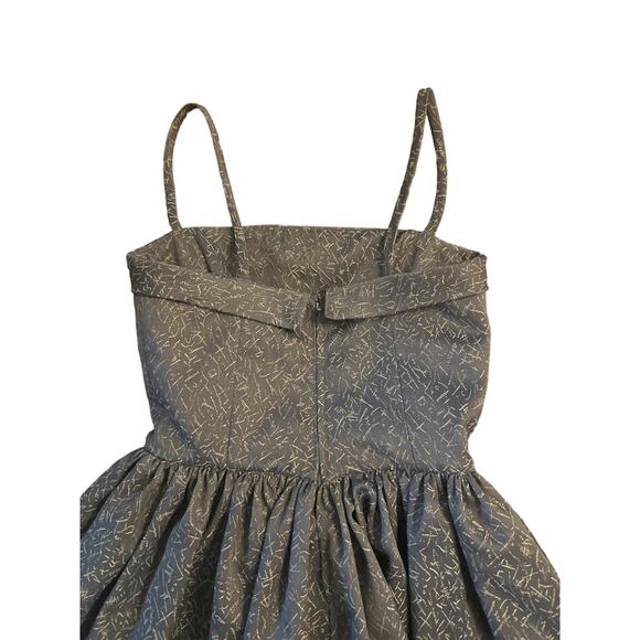 Designer S Elizabeth Dye Portland Gray Gold Print Formal Cocktail Party Dress - Picture 6 of 6